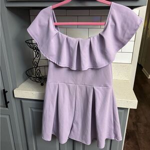 Fashion Nova Lavender Romper with Ruffle Neckline
